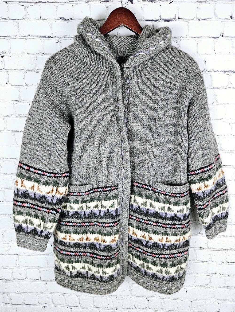 HANDMADE | knit button up hooded sweater jacket
